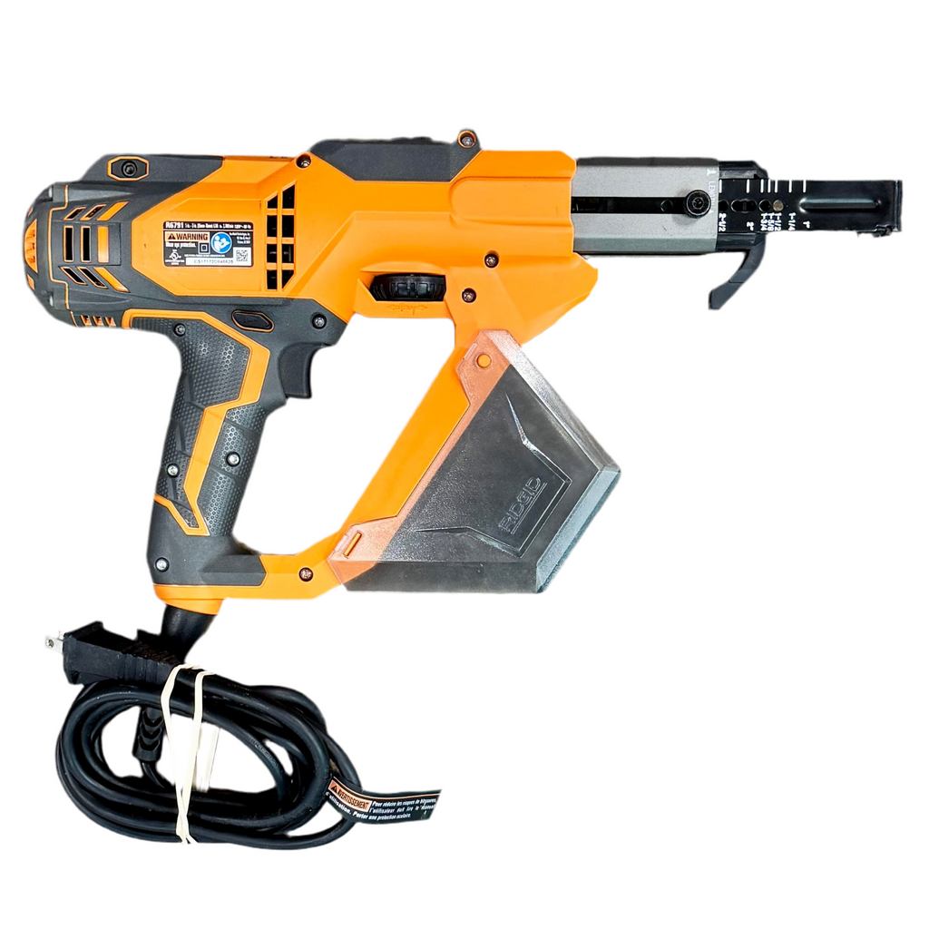 RIDGID 3" Corded Drywall and Deck Collated Screwdriver (R6791) Orange and black nail gun on a white background