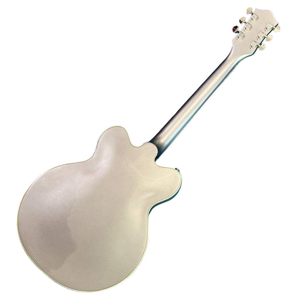 Gretsch G2622/PHNTM Streamliner Center Block Double-Cut with V-Stoptail Electric Guitar w/ Hard Case White electric guitar on a blue surface