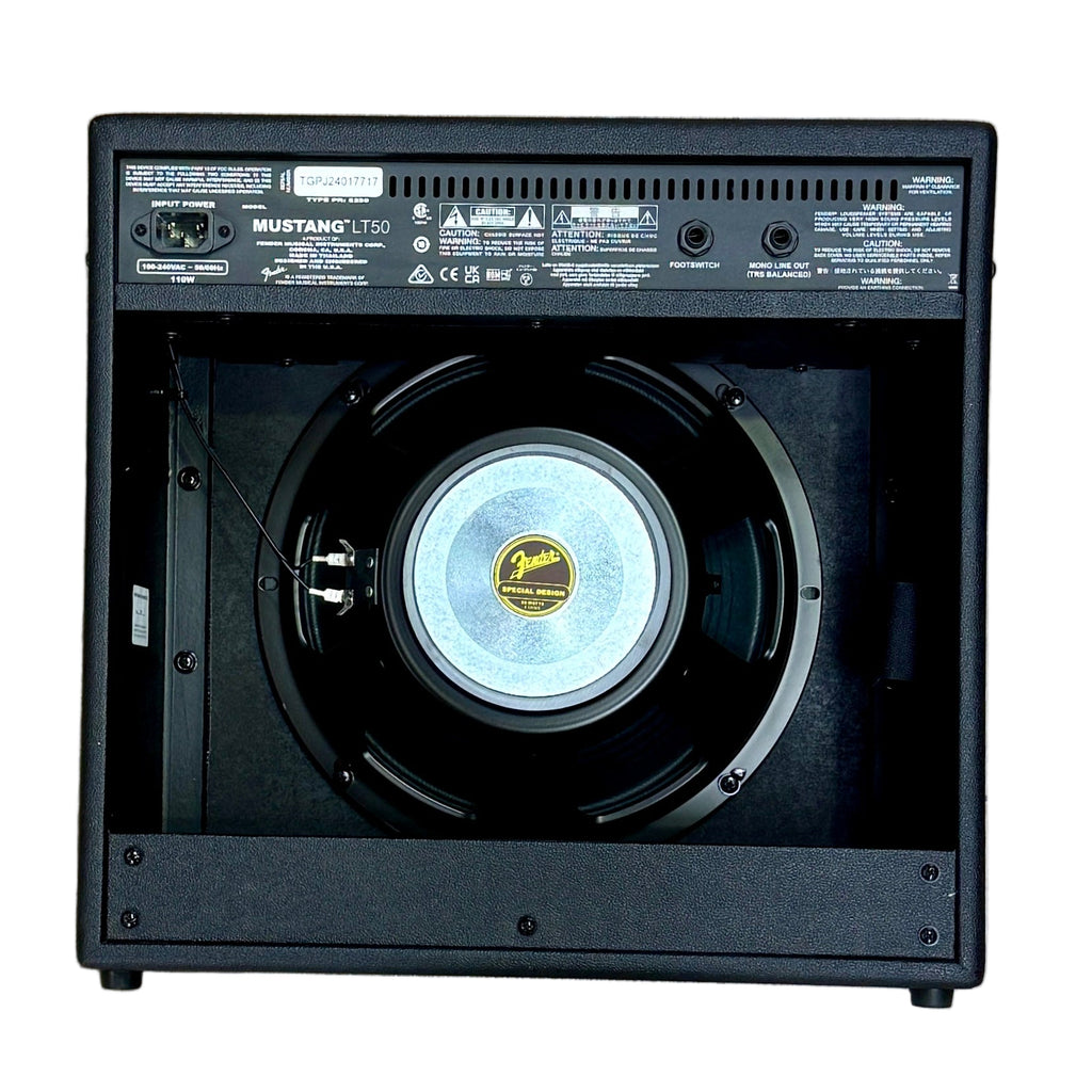 Fender MUSTANG LT50 Guitar Combo Amplifier Fender guitar amplifier speaker cabinet on a white background