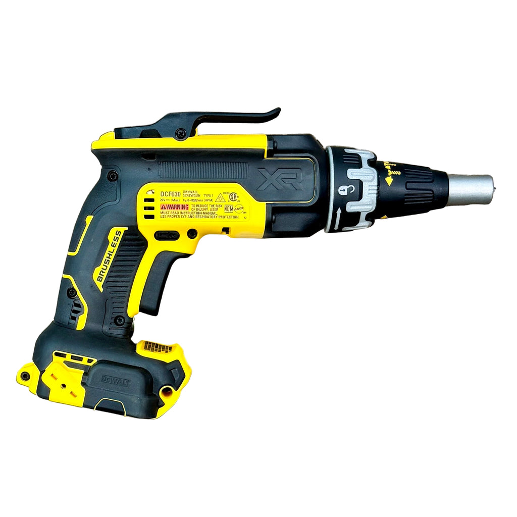 DeWalt 20V MAX XR Brushless Cordless Drywall Screwgun w/ Battery (DCF630) Black and yellow power drill on a white background