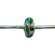 Pandora .925 Sterling Silver Peacock Murano Glass Bead Charm Glass bead with green blue and brown design against a white background