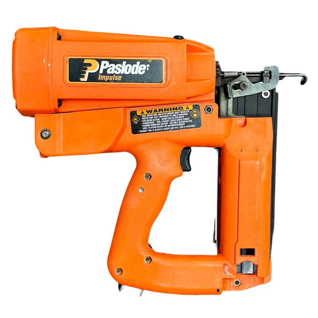 Paslode Impulse 16-Gauge 2-1/2" Cordless Finish Nailer w/ Charger & Hard Case (IM250 II) Orange Paslode nail gun on a white background