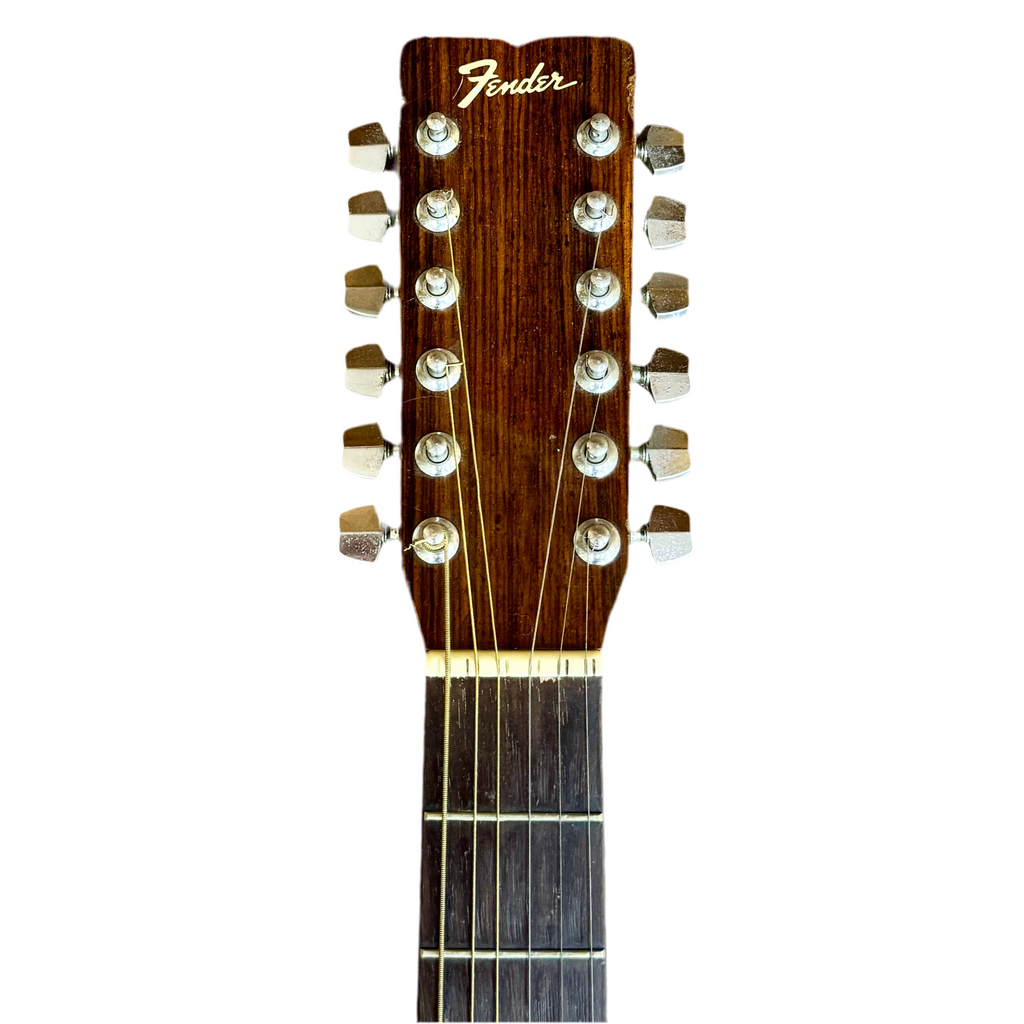 Fender F-55-12 12-String Acoustic Guitar (Strung w/ 6 Strings) Fender 12-string guitar headstock on a white background