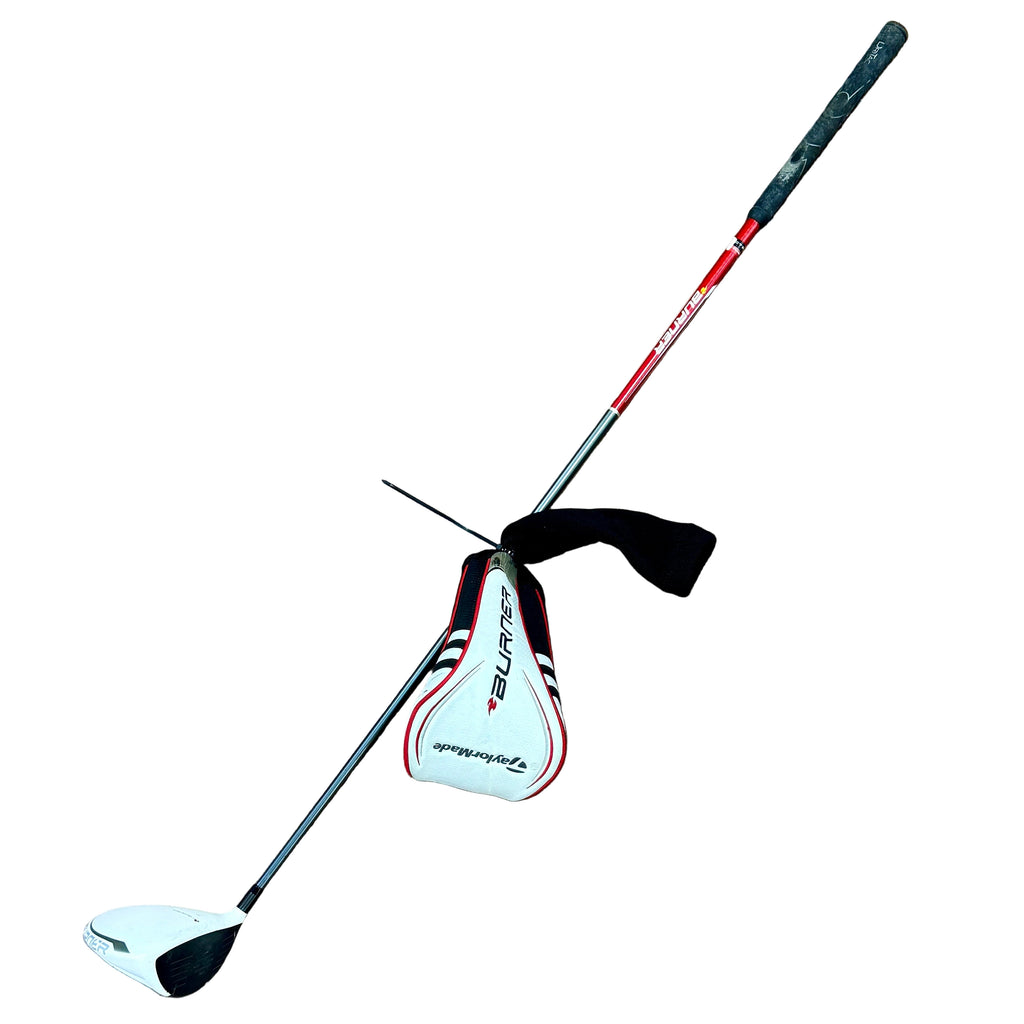 TaylorMade BURNER SUPERFAST 2.0 HT Driver RH Golf Club w/ Headcover Golf club with a white club head cover on a white background