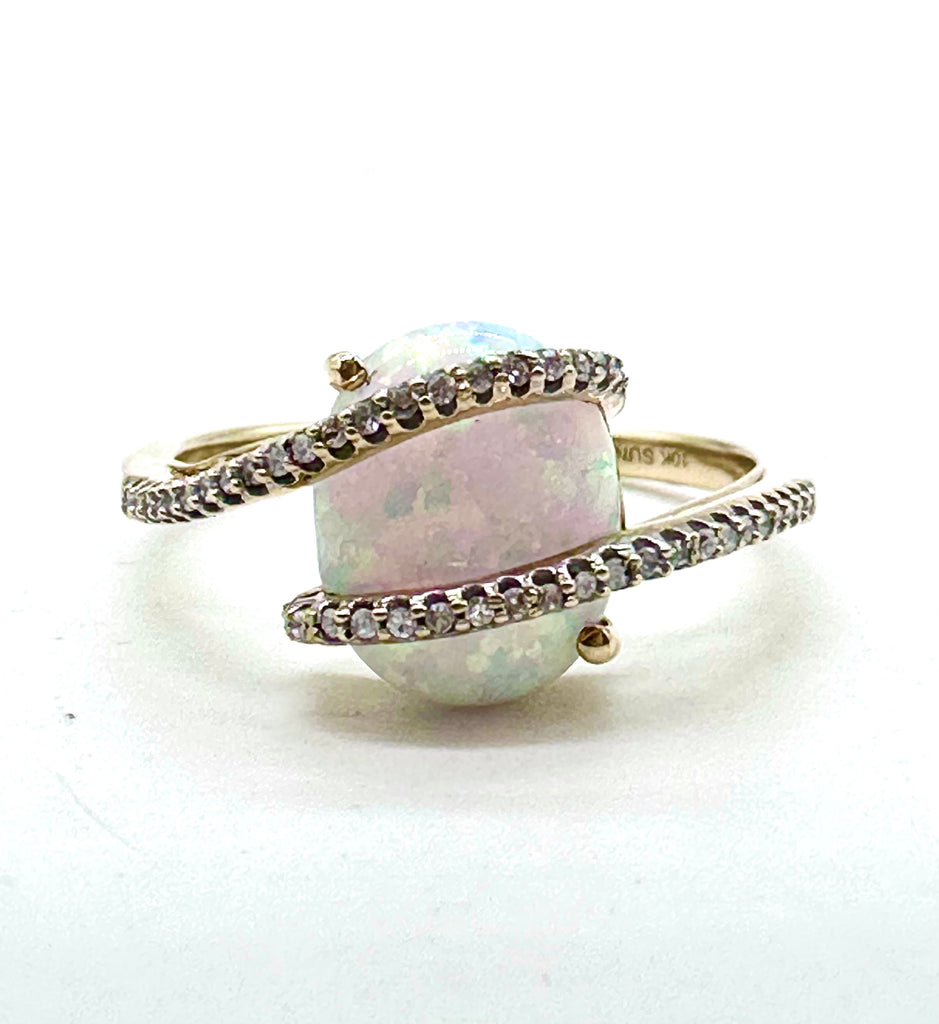 Opal and Diamond Crossover Ring