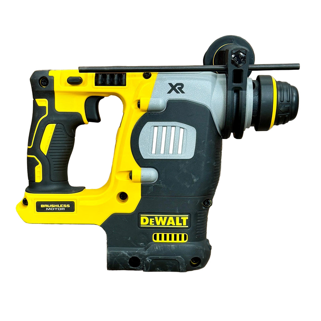 DeWalt 20V MAX XR 1" Brushless Cordless SDS PLUS L-Shape Rotary Hammer w/ Hard Case (DCH273) DeWalt power drill on a wooden surface