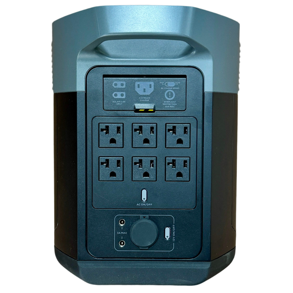 EcoFlow DELTA 2 Max Portable Solar Generator Power Station w/ Solar Panel Power station with multiple outlets and display on a white background