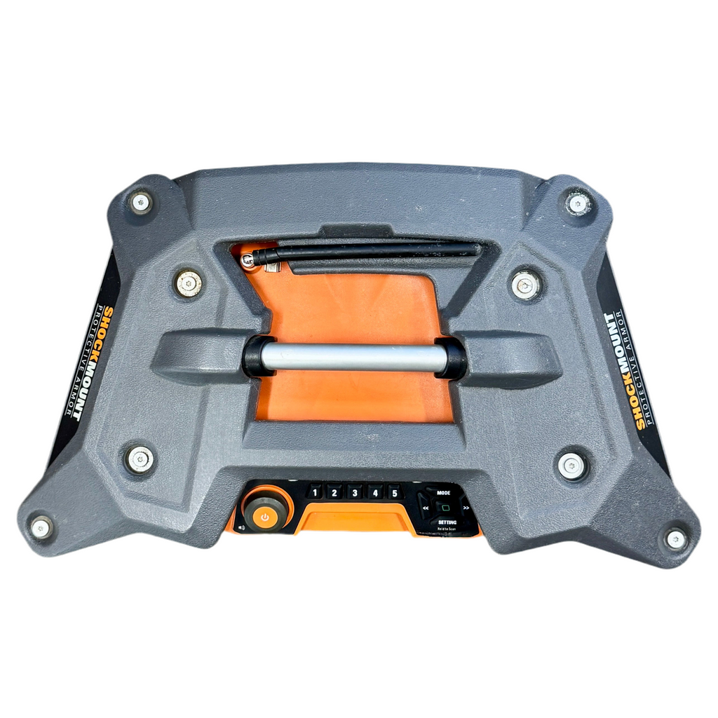 RIDGID 18V Hybrid Jobsite Radio (R84083) Tool with gray and orange design on a white background