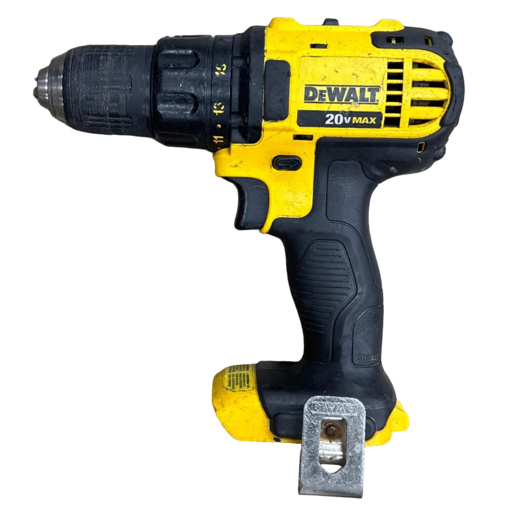 DeWalt 20V MAX 1/2" Cordless Compact Drill/Driver (DCD780) Yellow and black cordless drill on a wooden floor