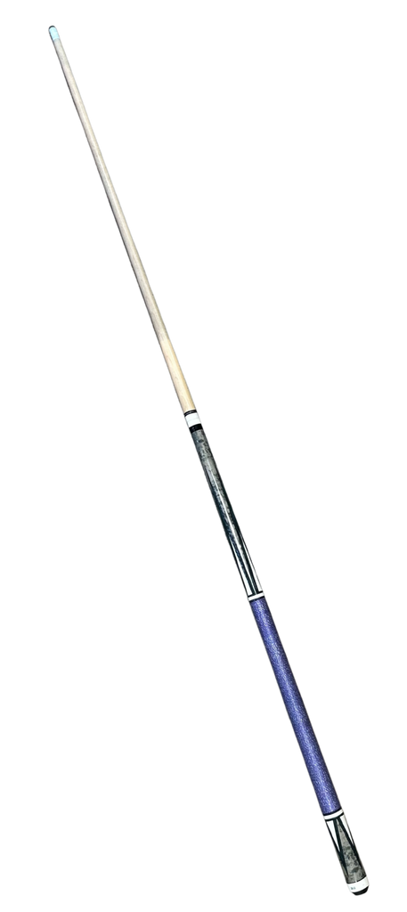 Pool cue with purple and white design on a white background