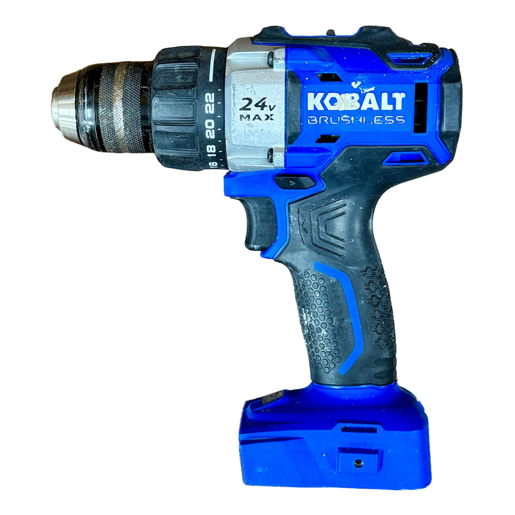 Kobalt 24V MAX 1/2" Brushless Cordless Drill/Driver w/ Battery & Charger (KDD 524B-03) Kobalt cordless drill on a white background