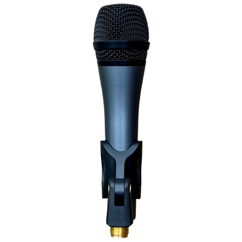 Sennheiser e835-S Cardioid Dynamic Vocal Microphone w/ Case Black microphone with gold connector on a white background