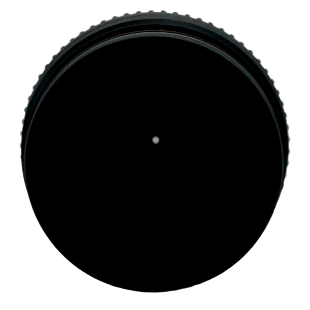 Nikon DX AF-S NIKKOR 55-300mm f/4.5-5.6G ED Camera Lens Black circular object with a white center on a white background