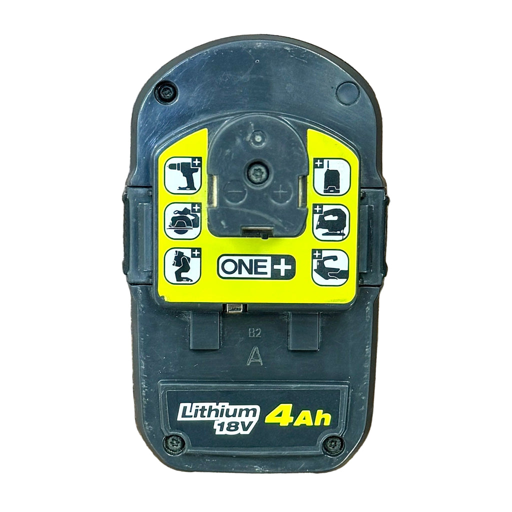 RYOBI ONE+ 18V 4 AH Lithium-Ion Battery Pack (P197) Battery pack with 'ONE+' branding and specifications on a white background