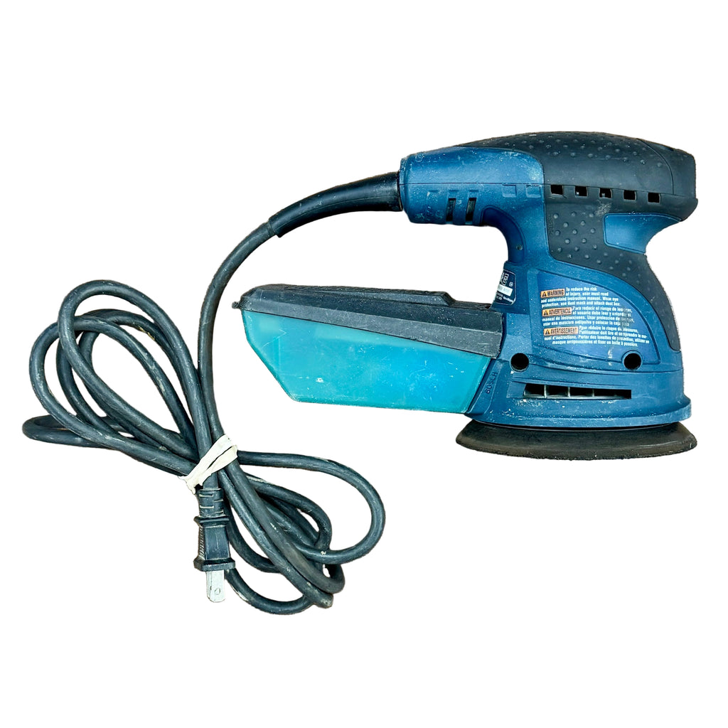 BOSCH 2.5-Amp 5" Corded Variable Speed Random Orbit Sander (ROS20VS) Blue oscillating tool on a wooden floor