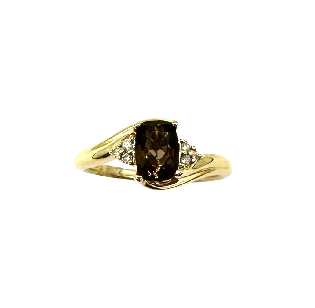 10k Yellow Gold Ring with Oval Smoky Topaz and Diamond Accents – Dick's ...