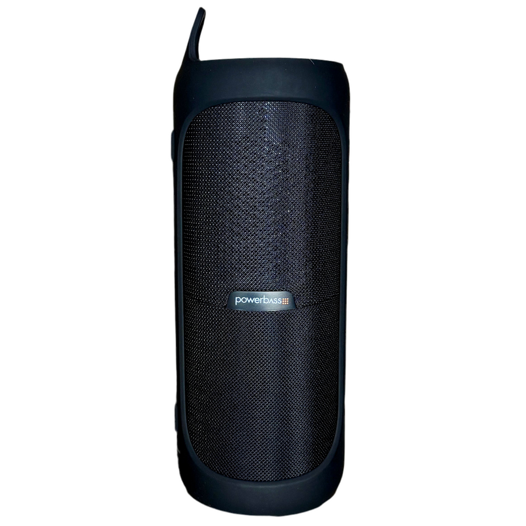 PowerBass SPLIT BT-200 IPX7 Portable Bluetooth Speaker Black portable speaker with PowerBass logo on a white background