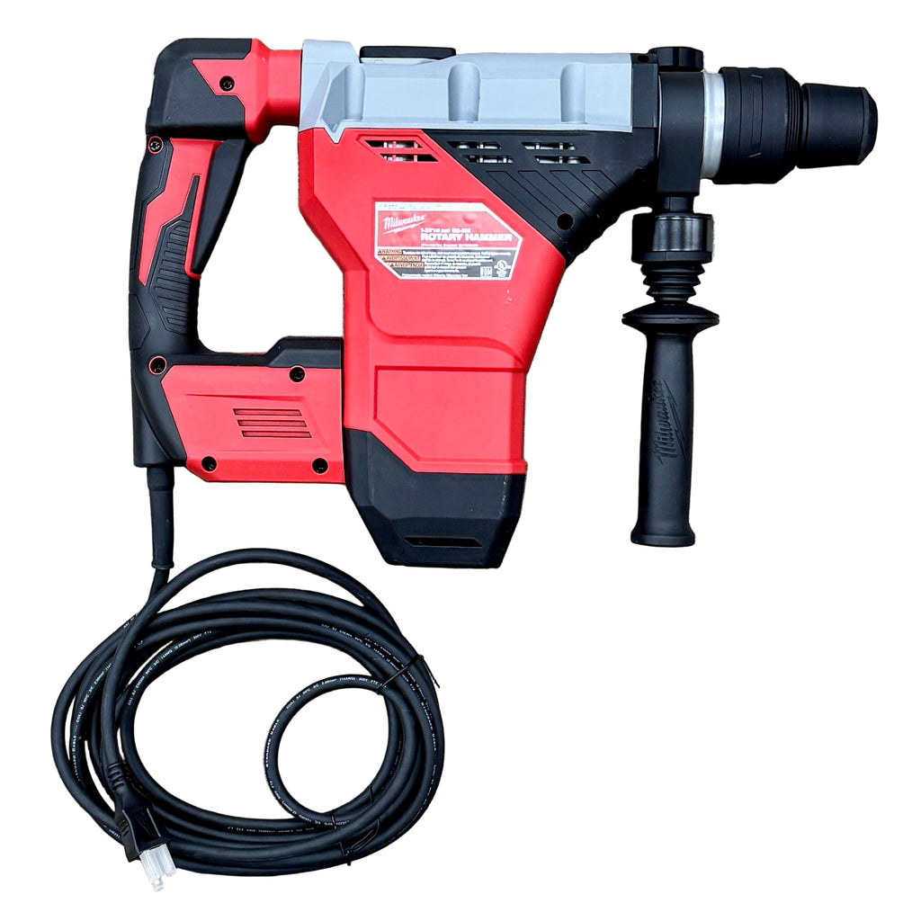 Milwaukee 15-Amp 1-3/4" Corded SDS MAX Rotary Hammer w/ Hard Case (5546-21) Red and black rotary hammer drill on a wooden surface