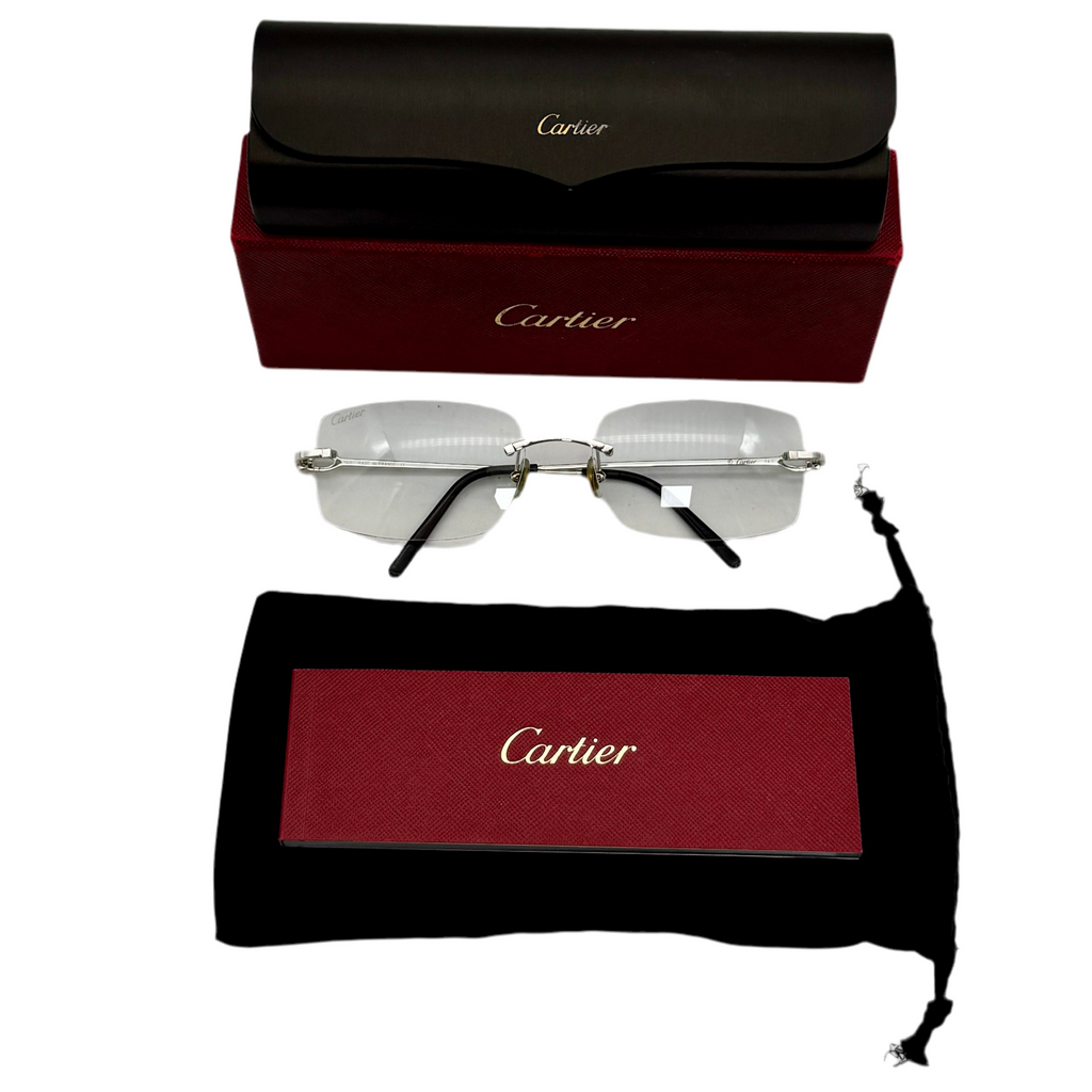 Cartier CT0050O Metal Drill Mount Eyeglasses - Silver Frames w/ Clear Lenses