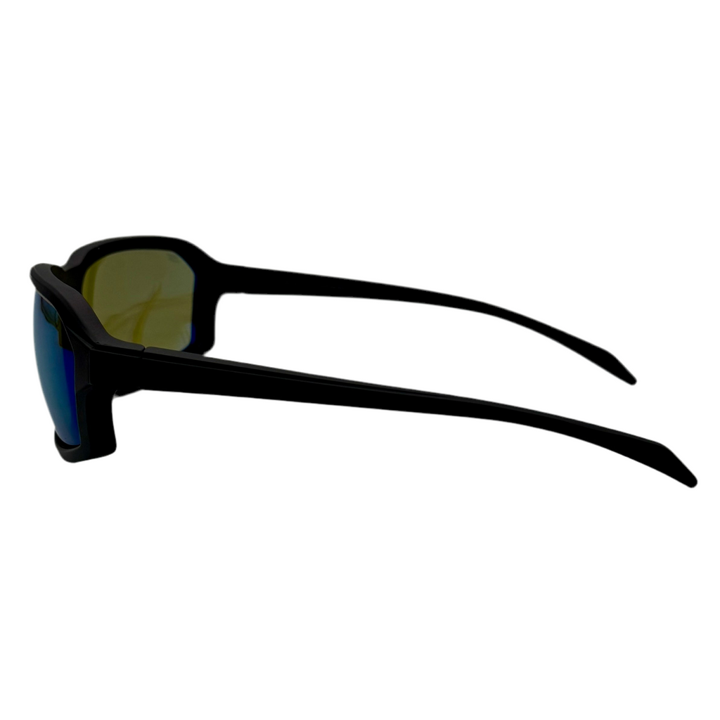 Serengeti Sport HEXT Saturn Polarized Sunglasses - Matte Black Frame w/ Blue Lenses (SS571003) Black sunglasses with a white background
