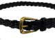 Black braided belt with a gold buckle on a white background