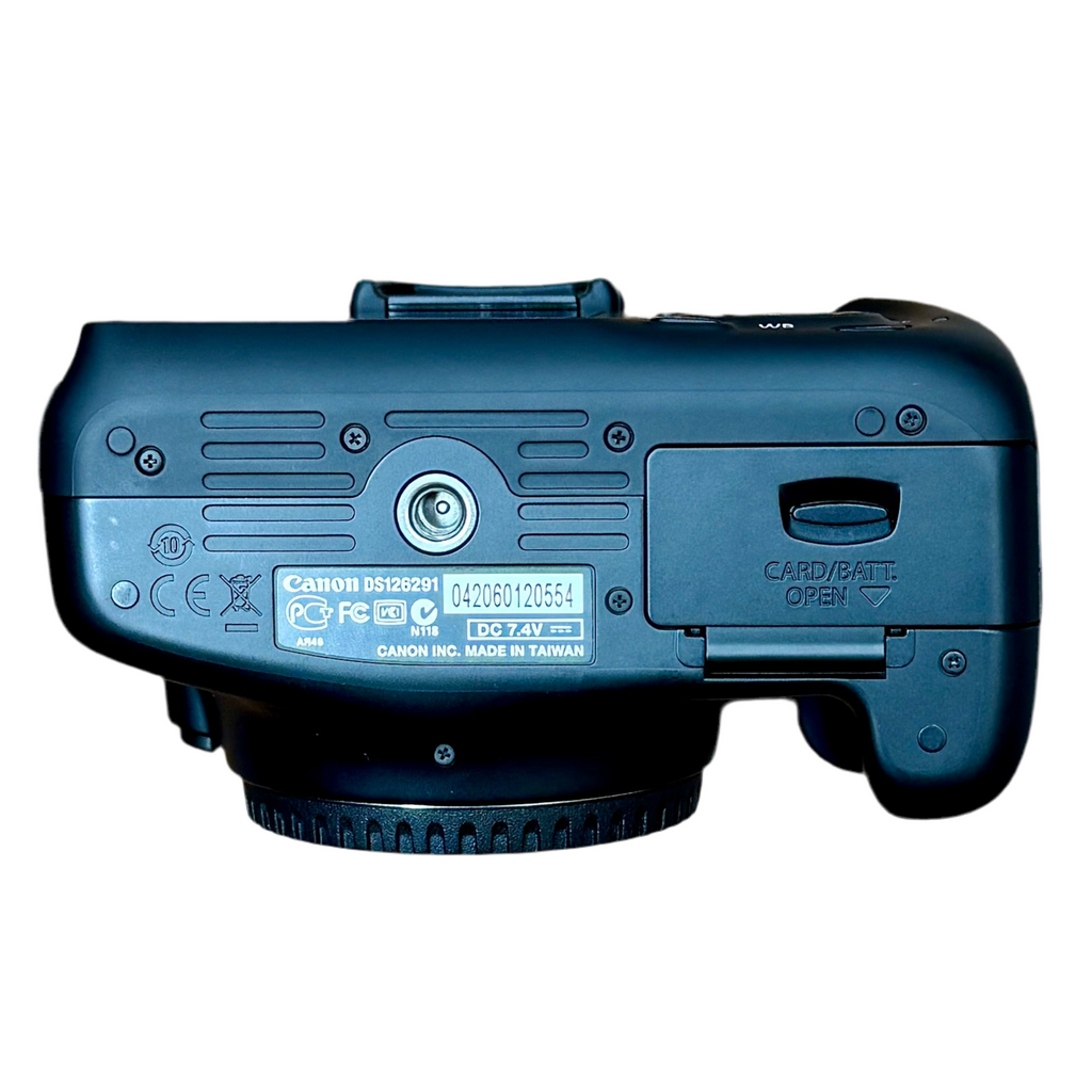 Canon EOS REBEL T3 12.2 MP CMOS Digital SLR Camera w/ Canon Zoom Lens EF-S 18-55mm f/3.5-5.6 IS II Lens & Case Back view of a blue Canon camera on a white background