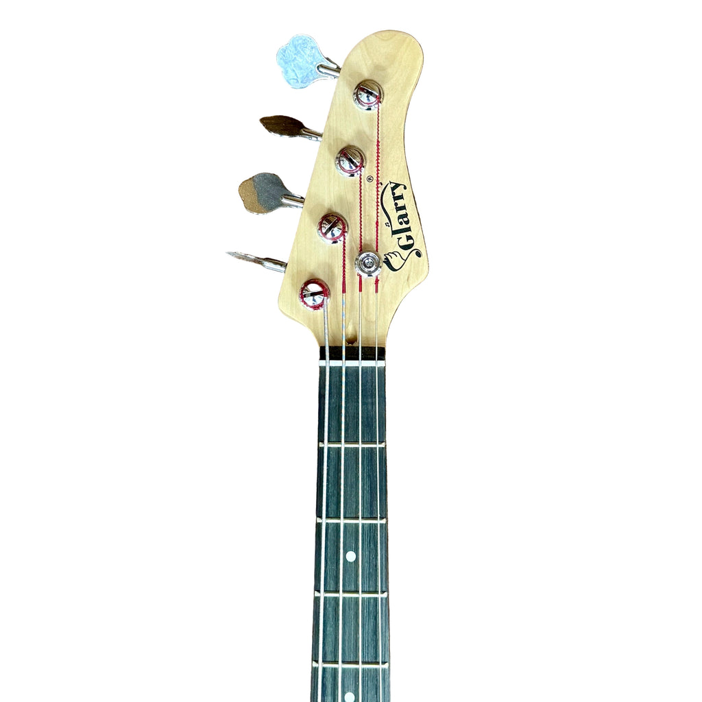 Glarry Precision Bass Style Electric Bass Guitar headstock with brand name on a white background
