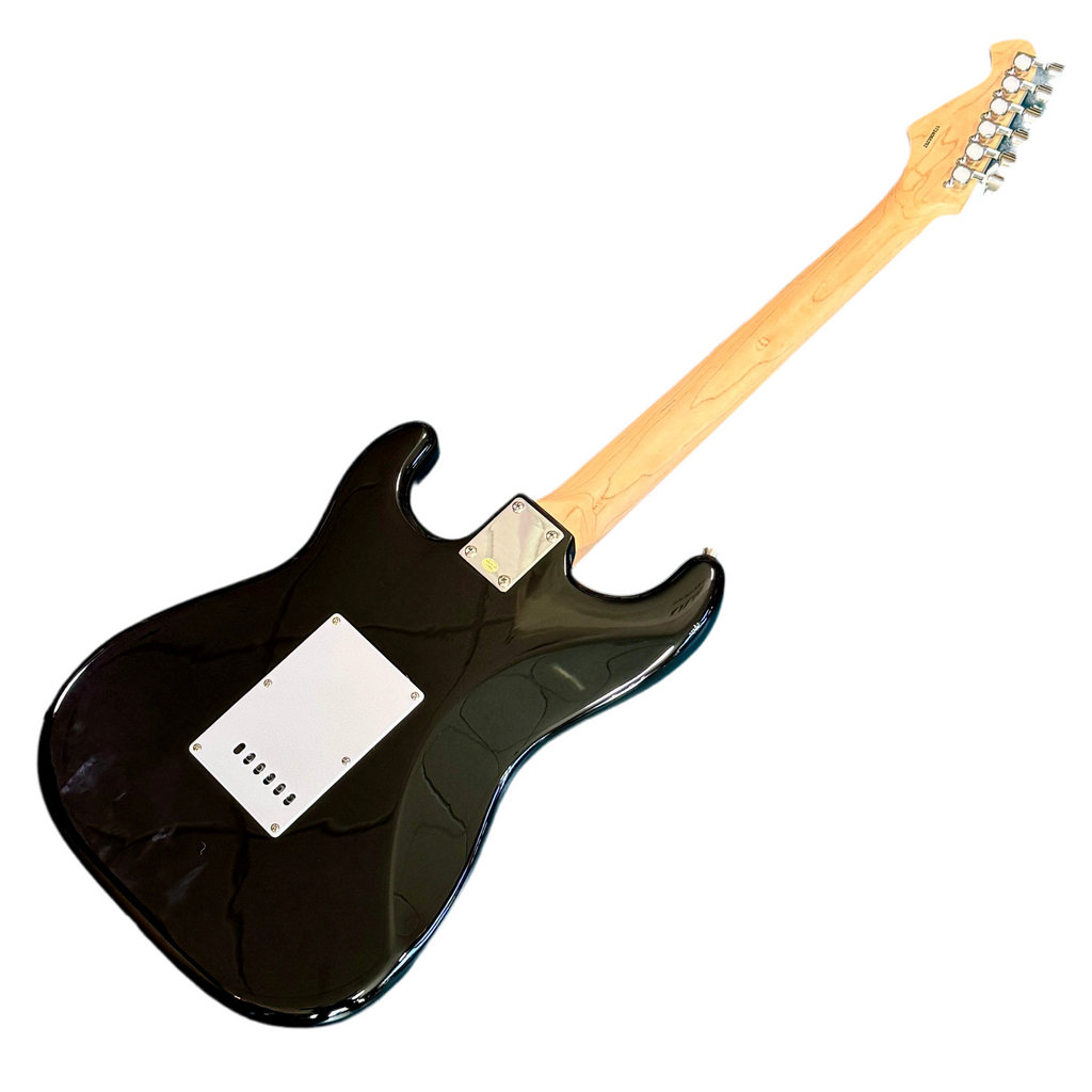 Aria Pro II STG-Series STG-003 Electric Guitar Black electric guitar with a maple neck on a white background