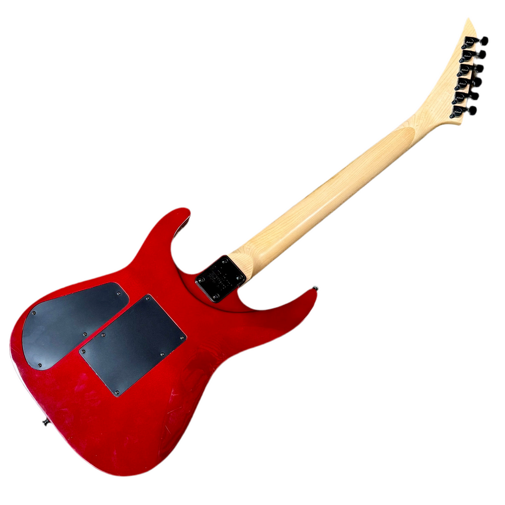 Jackson JS34Q Dinky DKAM Electric Guitar w/ Hard Case Red electric guitar with a white background