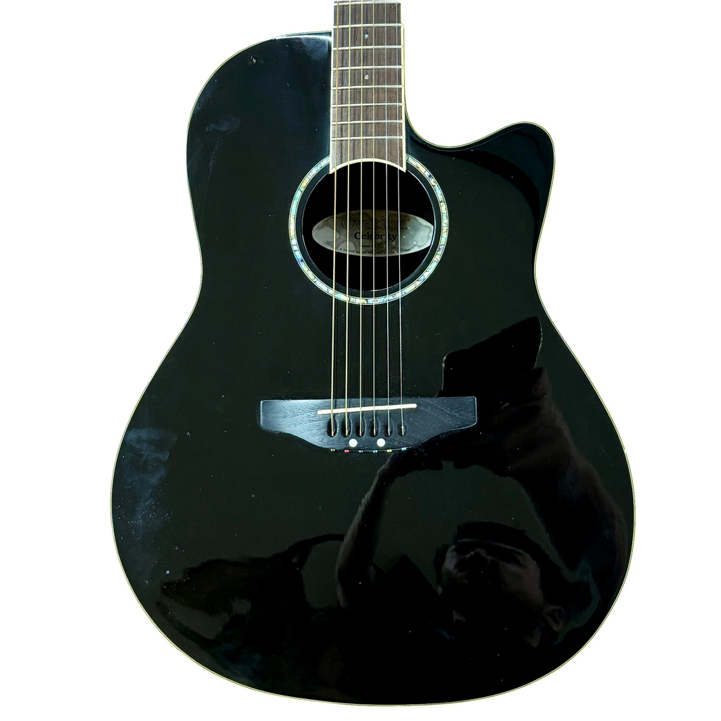 Ovation Celebrity CC24 Acoustic-Electric Guitar Black acoustic guitar on a white background