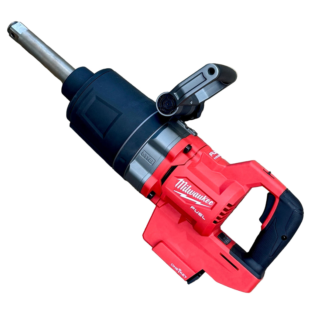 Milwaukee M18 FUEL 18V 1" D-Handle Extended Anvil High Torque Impact Wrench w/ Battery (2869-20) Red and black Milwaukee power tool on a white background