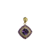 Gold pendant with purple gemstone on a white background