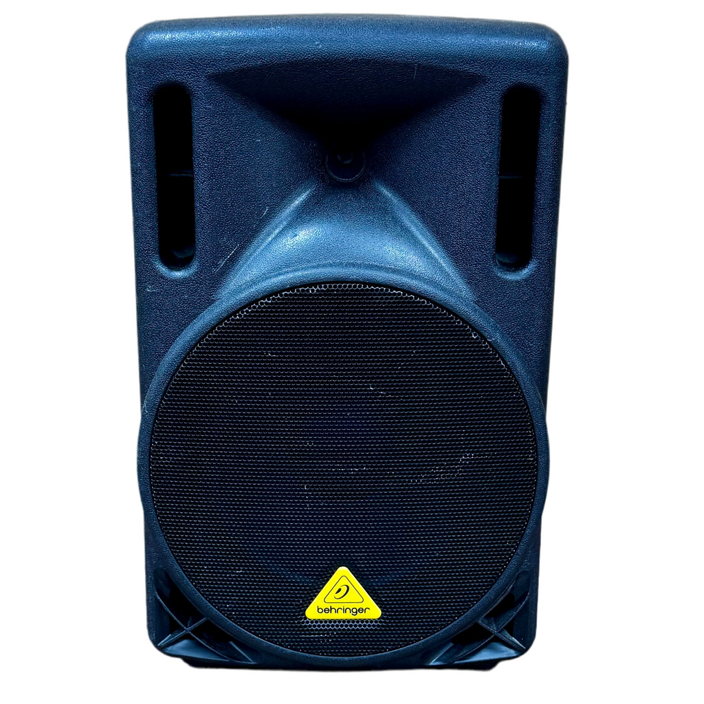 Behringer EUROLIVE B210D 200-Watt 10" Powered Speaker Blue speaker with Behringer logo on a white background