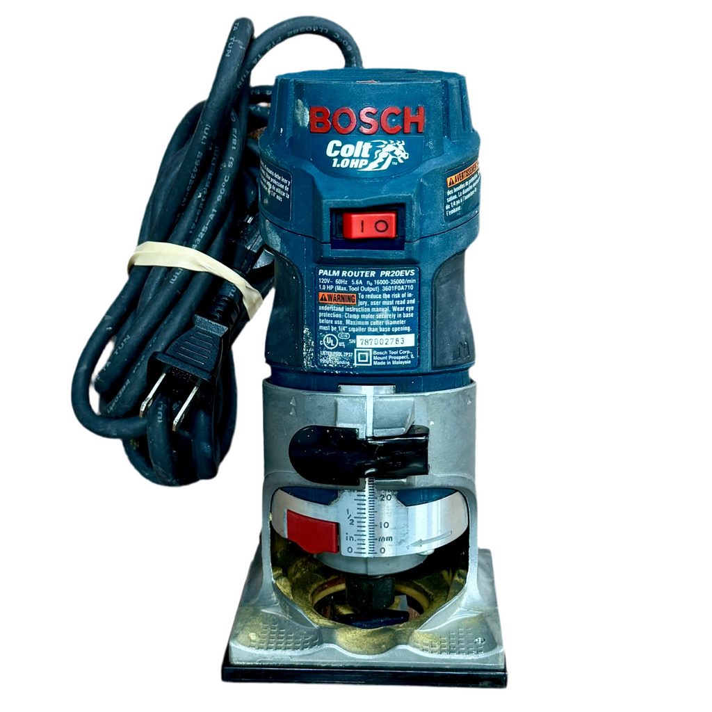 BOSCH 5.6-Amp Colt 1.0 HP Corded Variable-Speed Fixed Base Palm Router w/ Hard Case (PR20EVS) Bosch Colt router on a white background