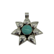 .925 Sterling Silver Mexico Turquoise Cabochon Flower Pendant Silver star-shaped pendant with a turquoise center on a white background