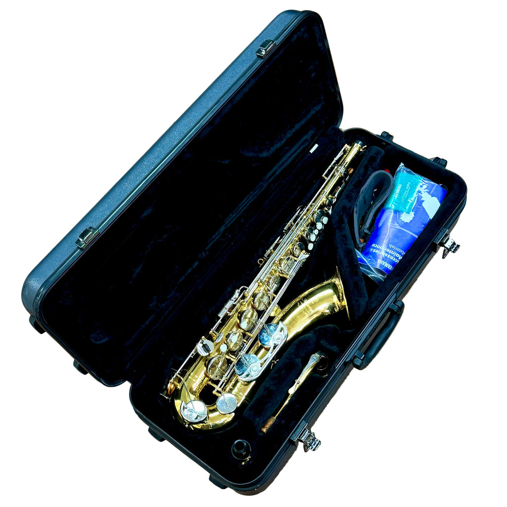 Yamaha YTS-200ADII Advantage Tenor Saxophone w/ Hard Case (Serial # D59524) Saxophone in a black case on a wooden floor