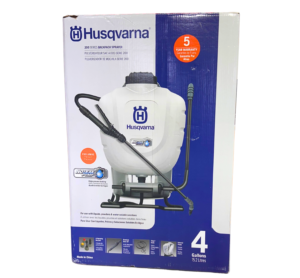 Husqvarna backpack sprayer packaging on a white background