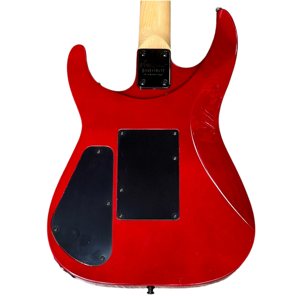 Jackson JS34Q Dinky DKAM Electric Guitar w/ Hard Case Red electric guitar with a white pickguard on a white background