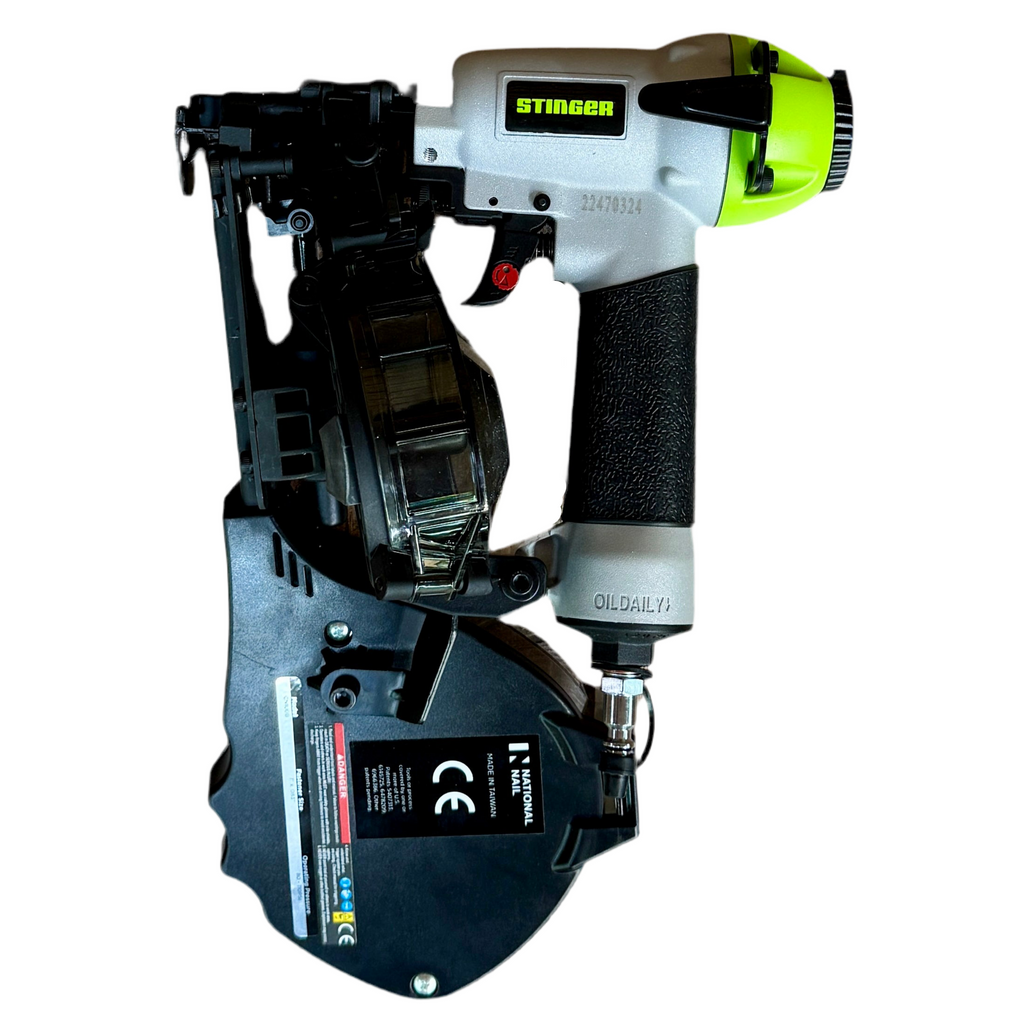 Stinger CN100B 15-Degree 1" Pneumatic Cap Roofing Nailer w/ Hard Case Stinger nail gun on a white background