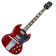Epiphone LIMITED EDITION CUSTOM SHOP SG Maestro Vibrola Electric Guitar w/ Soft Case Red electric guitar with a white pickguard on a white background