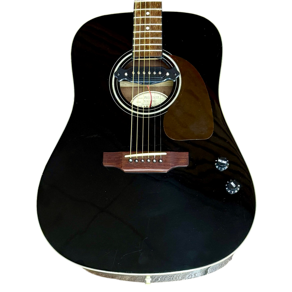 Epiphone Limited Edition PR160EB/TP Acoustic-Electric Guitar Black acoustic guitar with a wooden neck on a white background