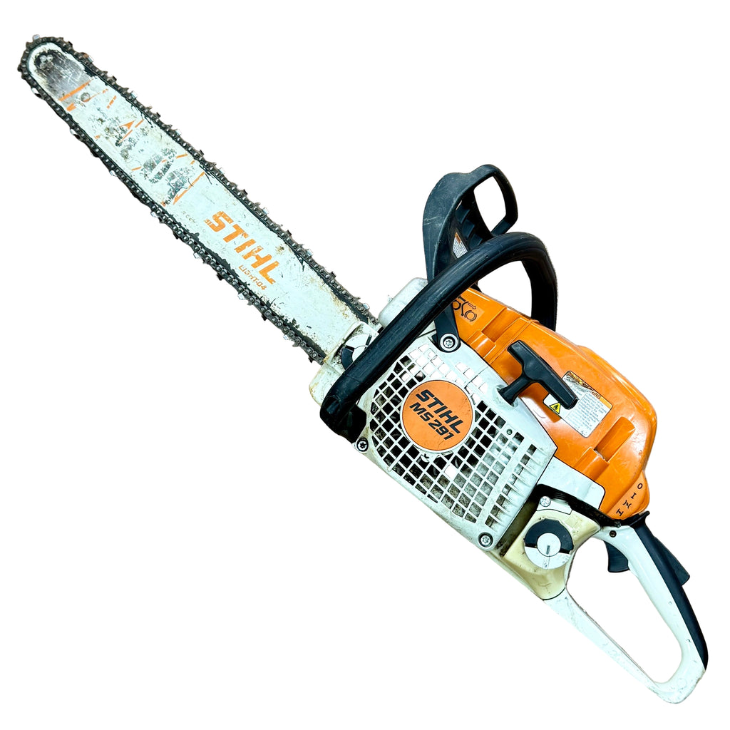 STIHL MS 291 55.5 cc 3.8 bhp 20" Guide Bar Gas-Powered Chainsaw Stihl chainsaw on a wooden floor