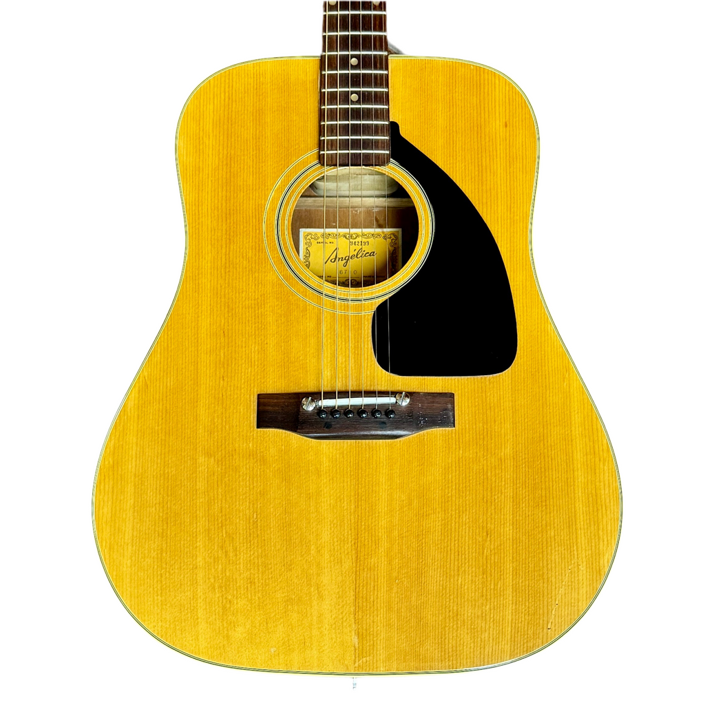 Angelica 6710 Acoustic Guitar Yellow acoustic guitar on a white background