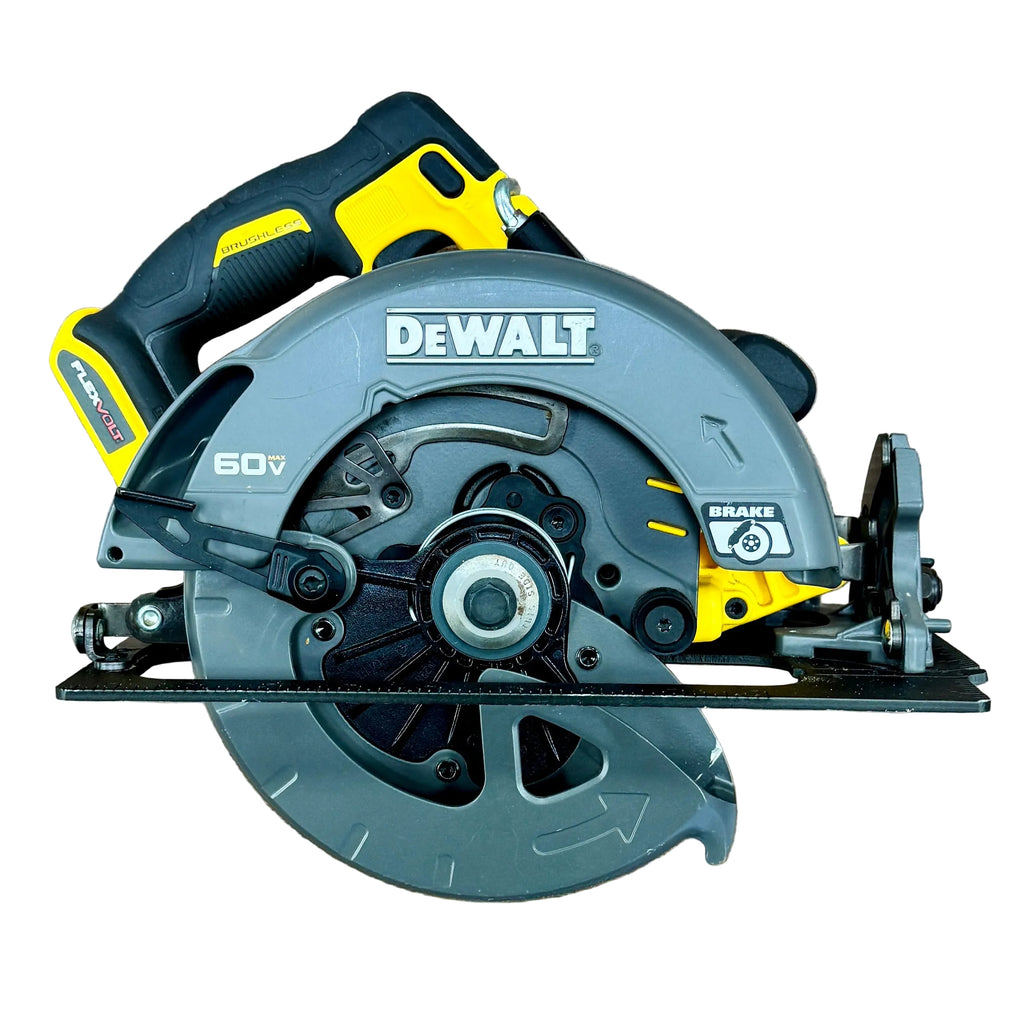 DeWalt FLEXVOLT 60V MAX 7-1/4" Brushless Cordless Circular Saw w/ Battery & Charger (DCS578) DeWalt circular saw on a wooden surface