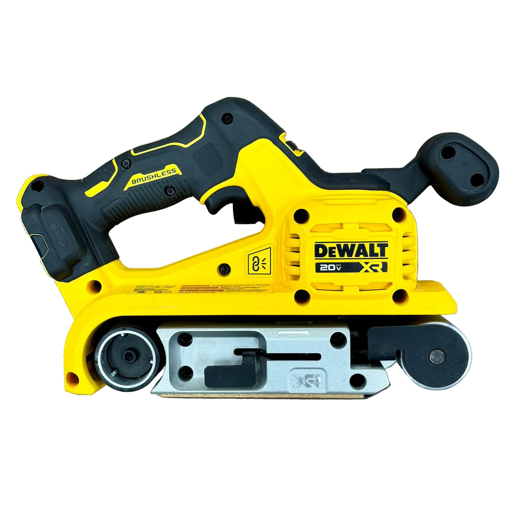 DeWalt 20V MAX XR 3" x 21" Brushless Cordless Belt Sander w/ Battery & Charger (DCW220) DeWalt power tool on a wooden surface