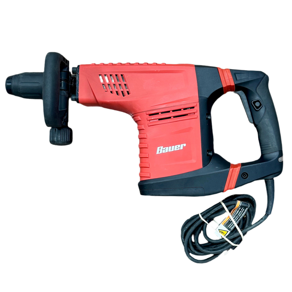 BAUER 12.5-Amp Corded SDS-MAX Type Demolition Hammer w/ Hard Case (1631E-B) Red and black Bauer power drill on a white background