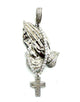 .925 Sterling Silver CZ Praying Hands Rosary Bead Pendant Silver pendant with praying hands and cross design on a white background