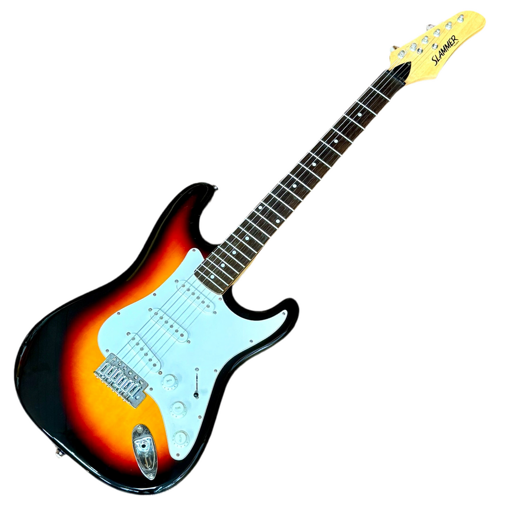 Electric guitar with a sunburst finish on a white background