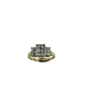 Gold ring with diamond accents on a white background