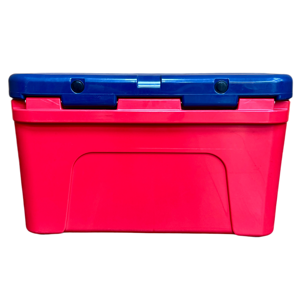 YETI Tundra 45 Hard Cooler - Limited Edition Red, White, & Blue 2024 Red cooler box with a blue lid on a white background